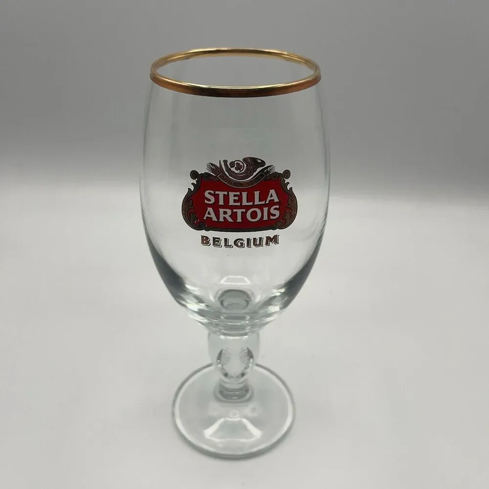 Stella Artois Belgium Beer Glass Chalice Cup 33 cl Gold Rimmed Stem 8